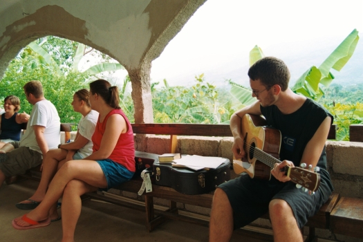 Hanging out at the orphanage, Matt with his guitar